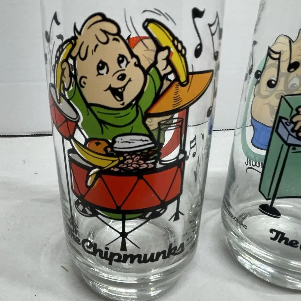Alvin and The Chipmunks Theodore & Simon Vintage 1985 Drinking Glasses Set of 2